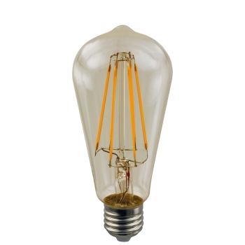 LED-Long-Fadenlampe Amber ST64 goldfarben E27 